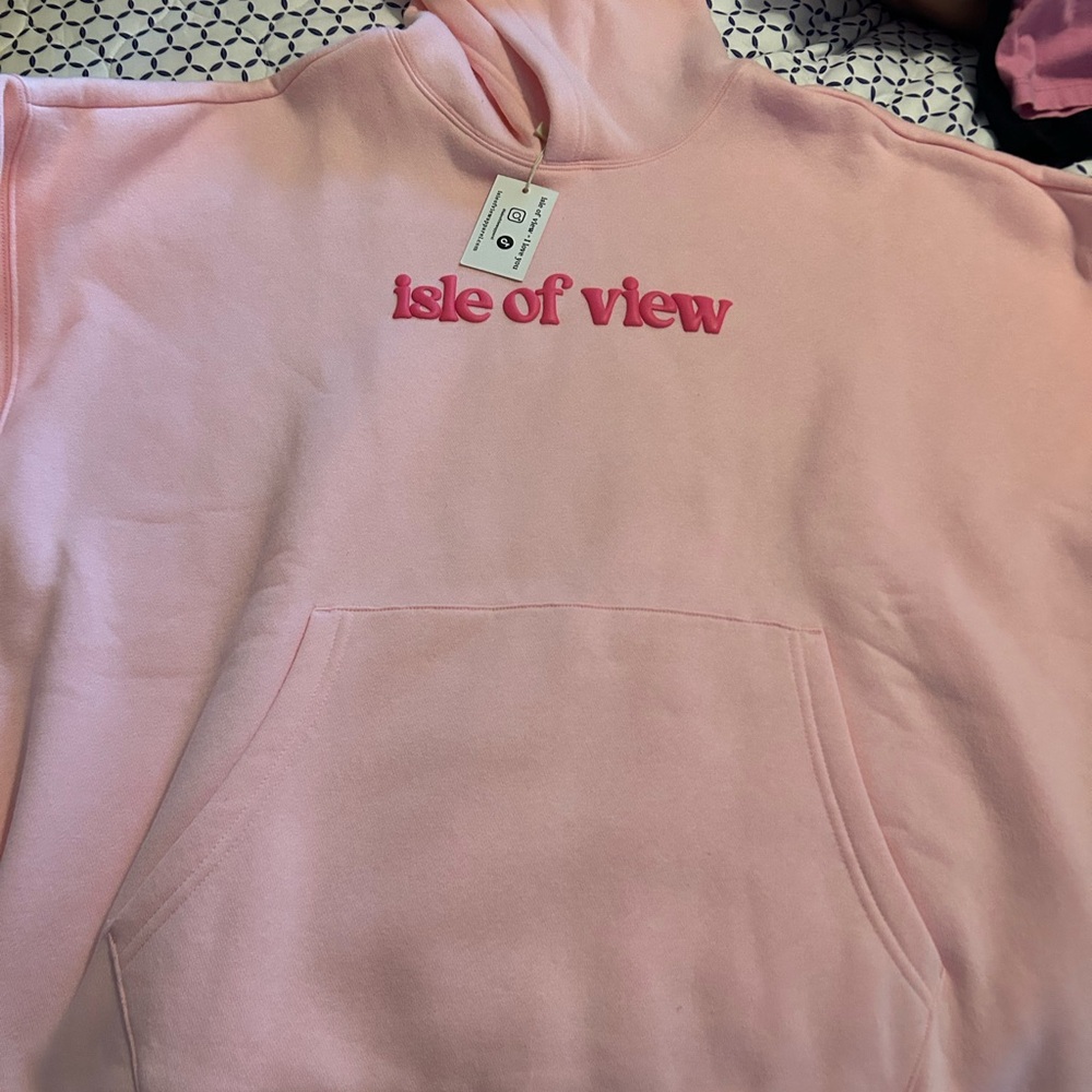 Pink Hoodie with 'Isle of View' Embroidery